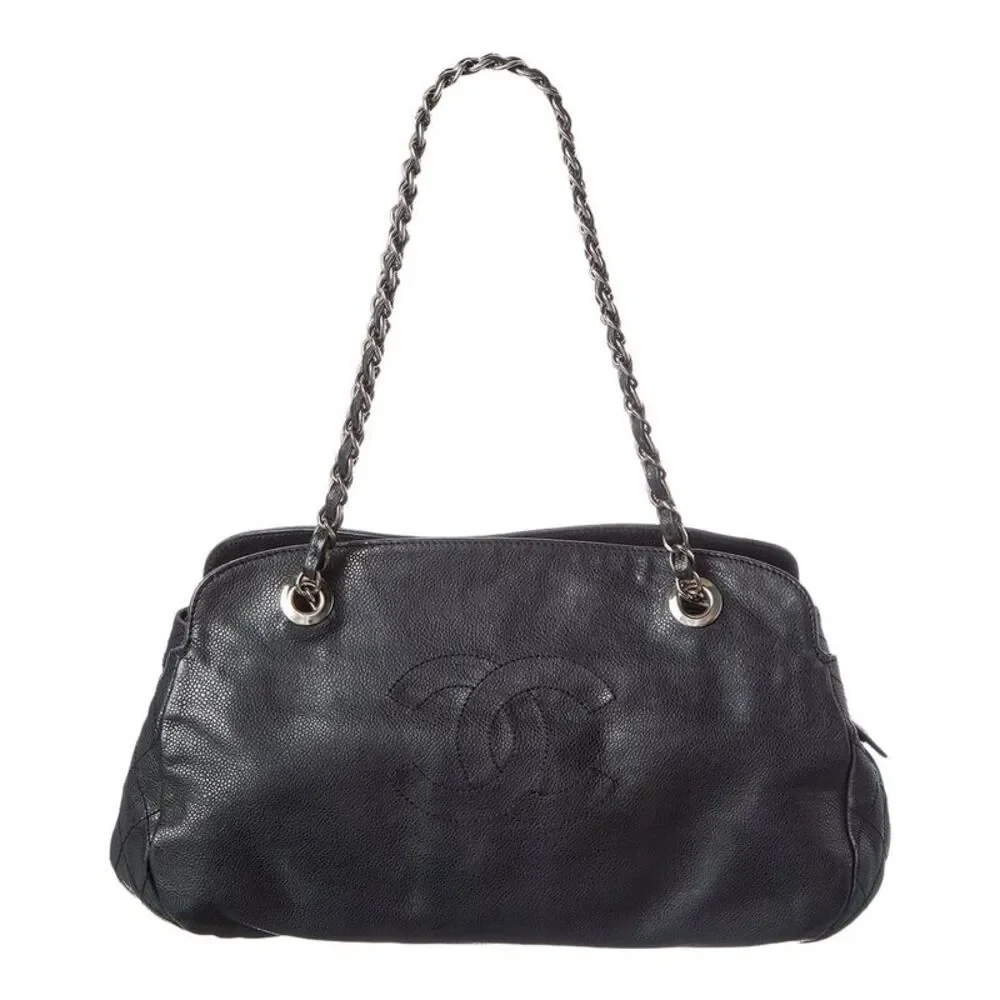 Chanel Black Calfskin Leather Cc Tote (Authentic Pre-Loved)